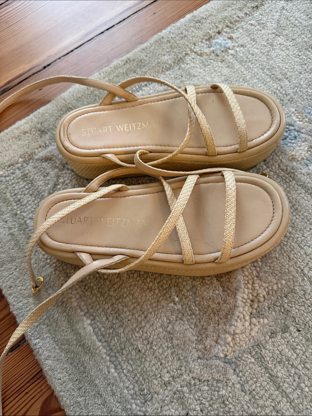 Stuart Weitzman Gold-Tone Strappy Platform Sandals